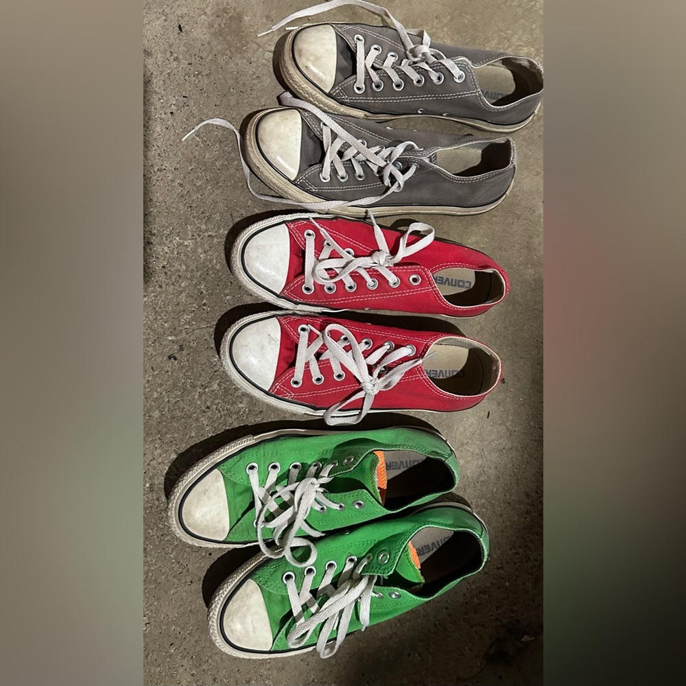 converse all-star low tops women sz 9 green grey and red still have lot of life